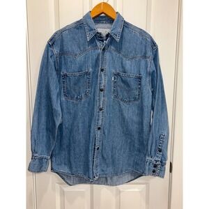 Levis SilverTab Mens Medium Wash Denim Western Shirt Vintage Long Sleeve M